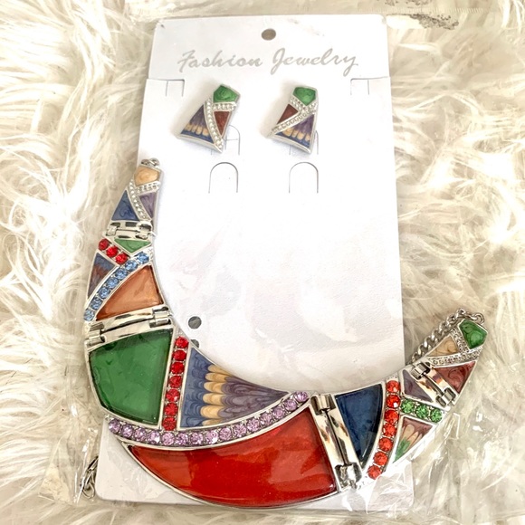 New💕Geometric Rhinestone Necklace Set - Picture 2 of 6